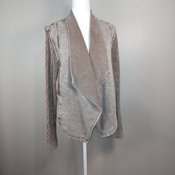 DISTRESSED DRAPE STYLE JACKET, MUSHROOM COLOR, SWEATER SLEEVES, SIZE LARGE - Picture 1 of 6
